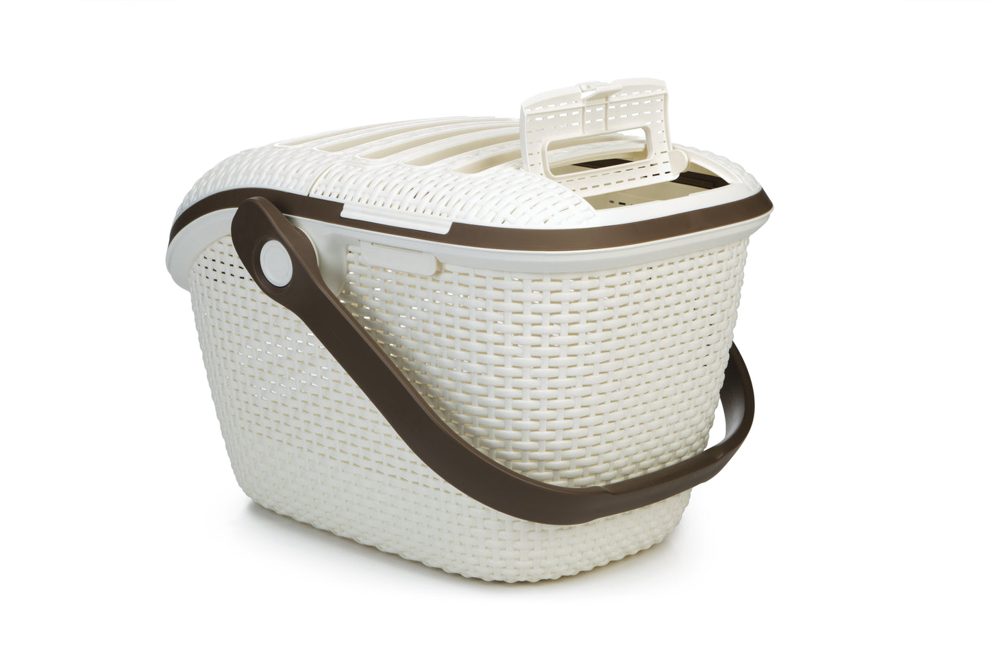 De Curver reismand, is de crème de la crème onder de reismanden. Deze schitterend uitziende reismand met bovenlader, is gemaakt van het oersterke materiaal rattan, waarmee hoogwaardig gevlochten kunststof wordt bedoeld. De mand is voorzien van een draagarm, welke gemakkelijk kan worden vastgezet in de autogordel als jouw kleine vriend bijvoorbeeld naar de dierenarts moet.