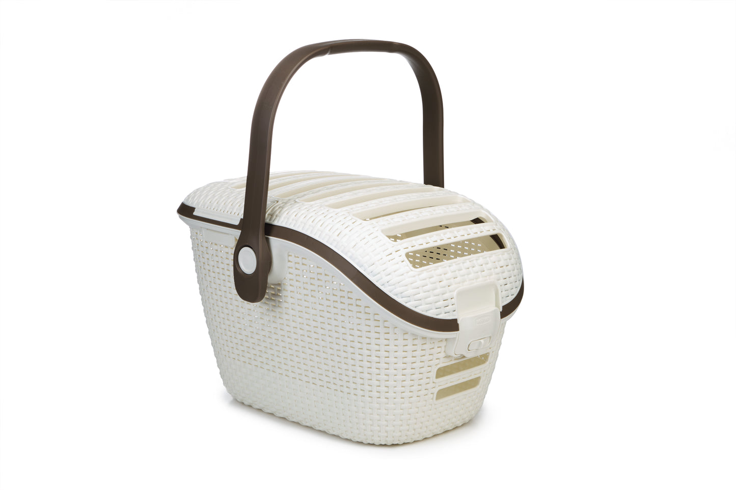 De Curver reismand, is de crème de la crème onder de reismanden. Deze schitterend uitziende reismand met bovenlader, is gemaakt van het oersterke materiaal rattan, waarmee hoogwaardig gevlochten kunststof wordt bedoeld. De mand is voorzien van een draagarm, welke gemakkelijk kan worden vastgezet in de autogordel als jouw kleine vriend bijvoorbeeld naar de dierenarts moet.