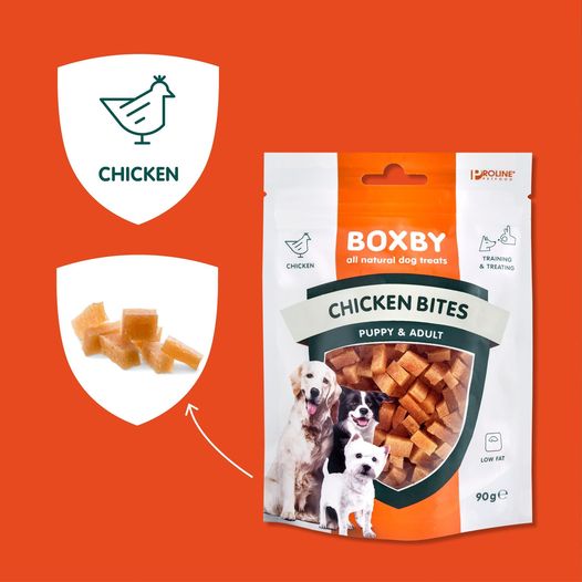 BOXBY CHICKEN BITES Helemaal natuurlijk, glutenvrij en perfect voor training.