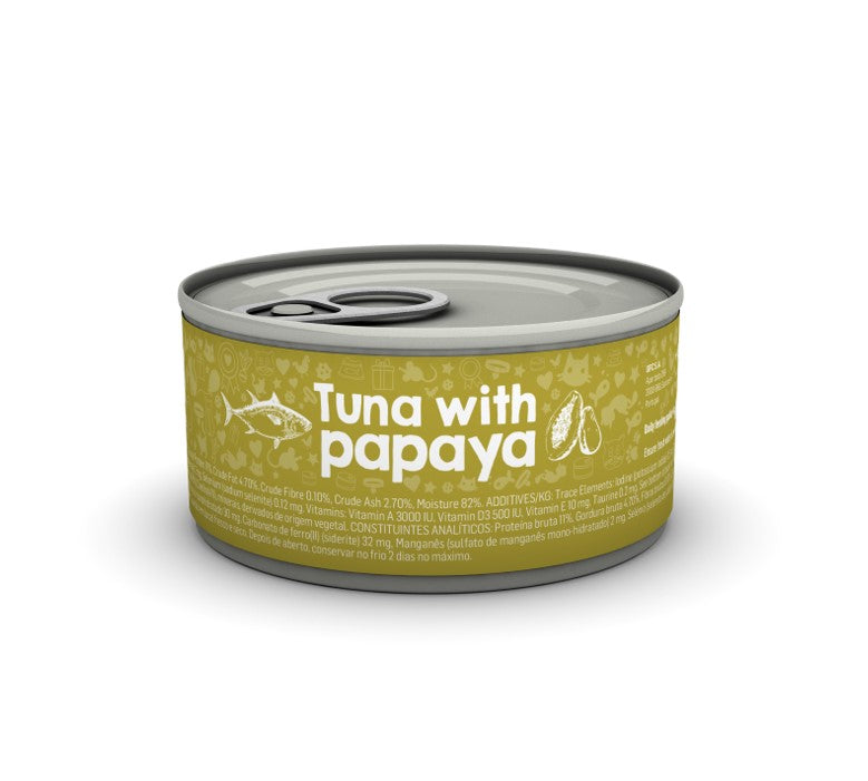 Voor katten die van verse vis houden (en welke kat niet?) is Tonijn & Papaya de favoriete keuze. Het bevat twee van hun favoriete smaken in een heerlijke jus die ze niet kunnen weerstaan. En het beste deel? U geeft uw kat een biologisch passend dieet.