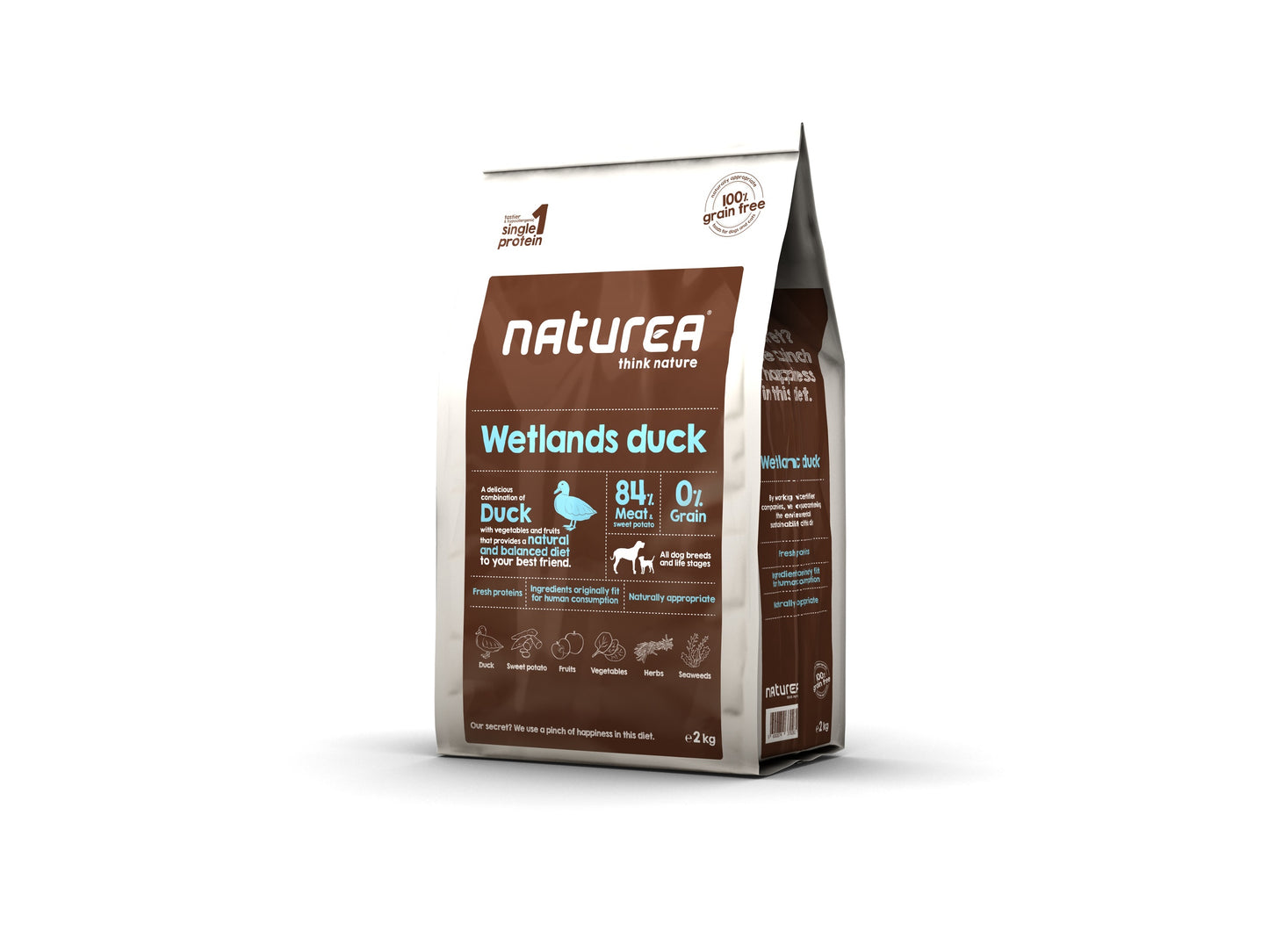 Met Wetlands duck hebben we de voordelen van een enkelvoudig eiwitrecept gecombineerd met de unieke smaak van eendenvlees, waardoor het beste van twee werelden wordt verkregen: gezondheid en plezier in alle maaltijden. Naast al deze voordelen bevat dit recept zoete aardappel, fruit, groenten en algen met een hoog gehalte aan glucosamine, chondroïtine en MSM om de gewrichten en mobiliteit van je beste vriend te ondersteunen.