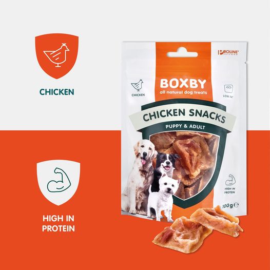 BOXBY CHICKEN SNACKS Eiwitrijk, vetarm, puur vlees